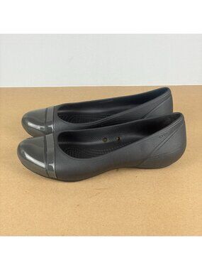 Crocs Gianna Cap Toe Flats Womens 8 Black Slip On Casual Comfort Shoes Ballet